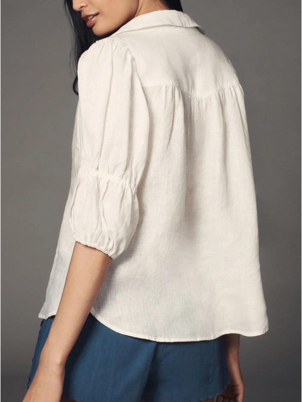 ANTHROPOLOGIE PILCRO The Tallulah Double Puff Sleeve Blouse White Linen size L